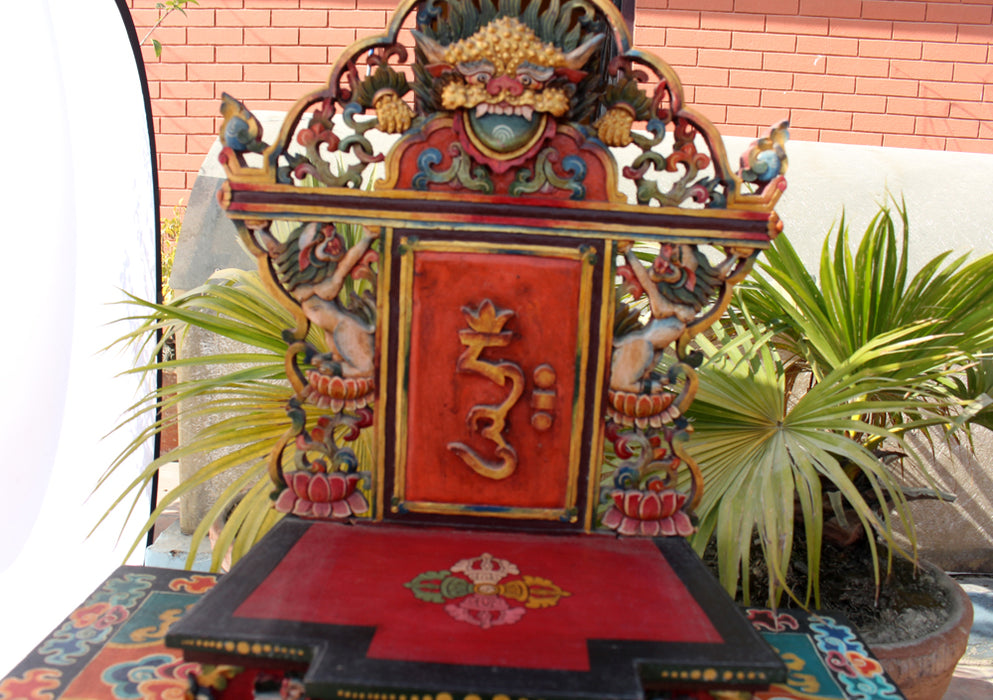 12" High Gold Plated Shakyamuni Buddha Statue on the Wooden Throne - nepacrafts