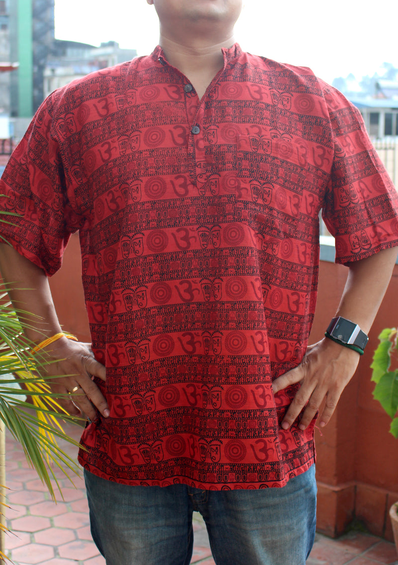 Maroon Cotton Om Prayer Shirt - nepacrafts