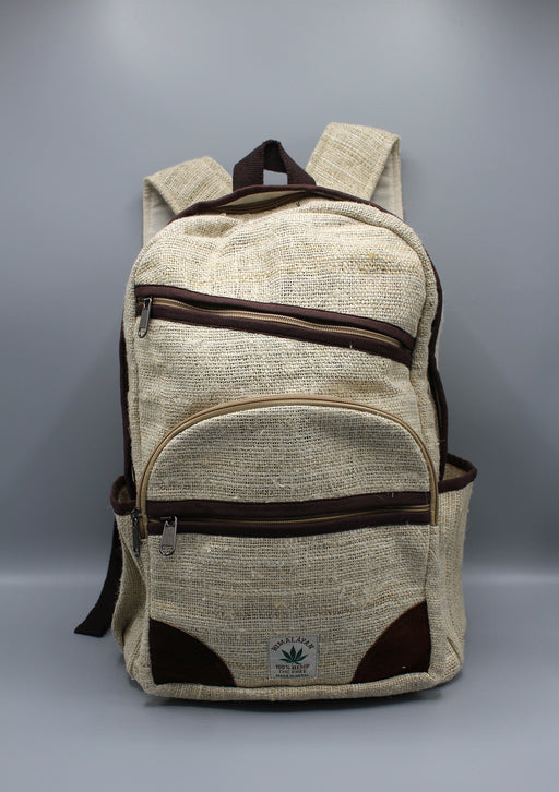 Himalayan Pure Hemp Backpack Leather Edging - nepacrafts