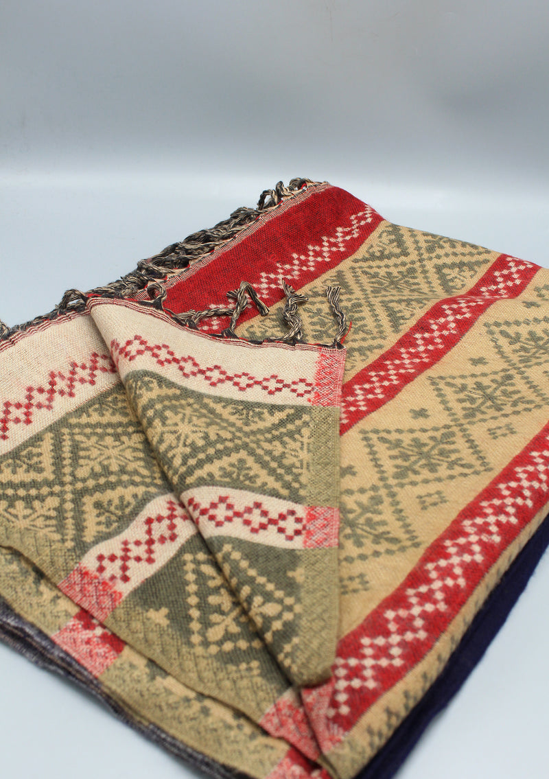 Blue Snowflake Design Multi Color Large Yak Wool Shawl