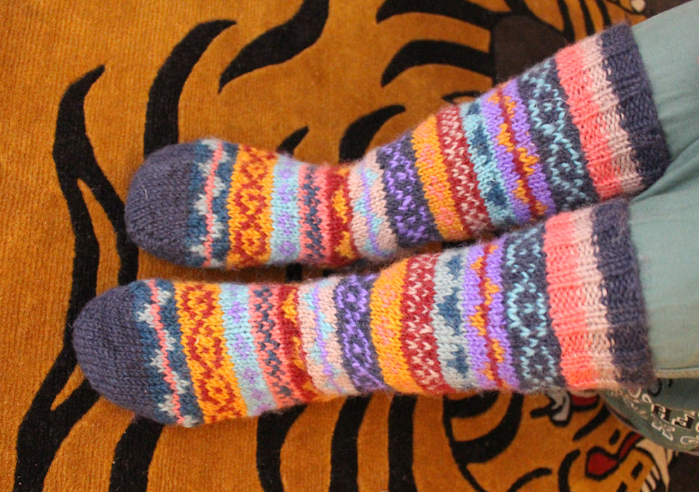 Dark Blue Multicolored Children Woolen Socks