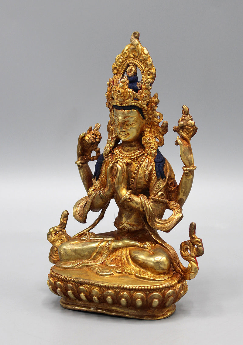 Gold Plated Chenrezig Statue 6"
