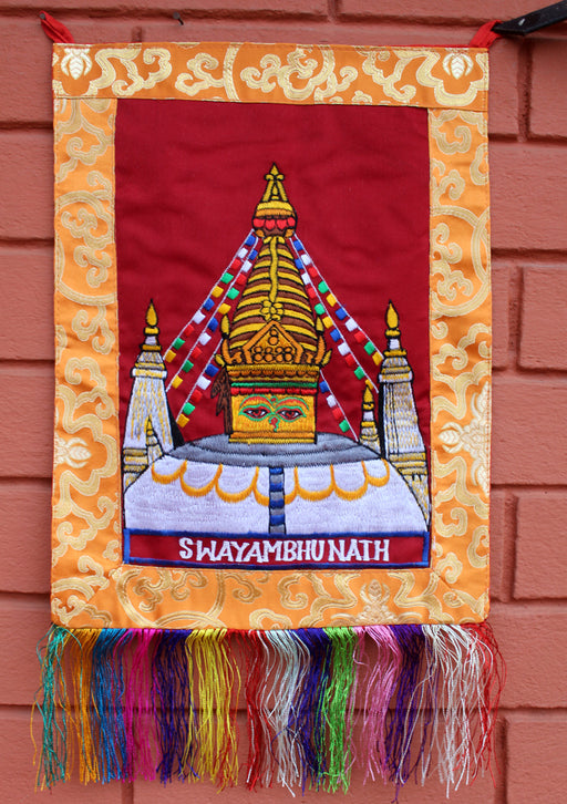 Swayambhunath Embroidery Brocade Framed Wall Hanging - nepacrafts