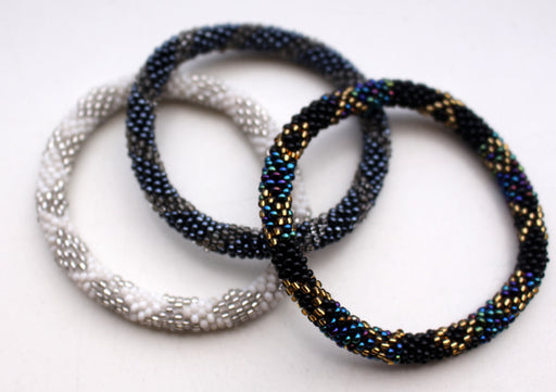 Black and White Multicolor Beads Nepalese Set of Three Roll on Bracelet - nepacrafts