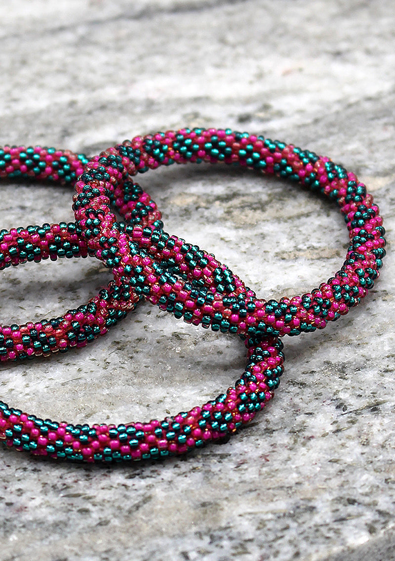 Pink and Blue Colors Diamond Shape Glass Beads Bracelet