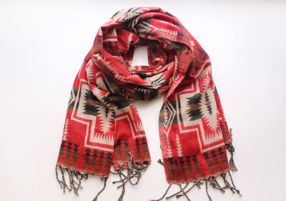 Cozy and Warm Hand Loomed Red Check Pattern Printed Yak Wool Shawl - nepacrafts