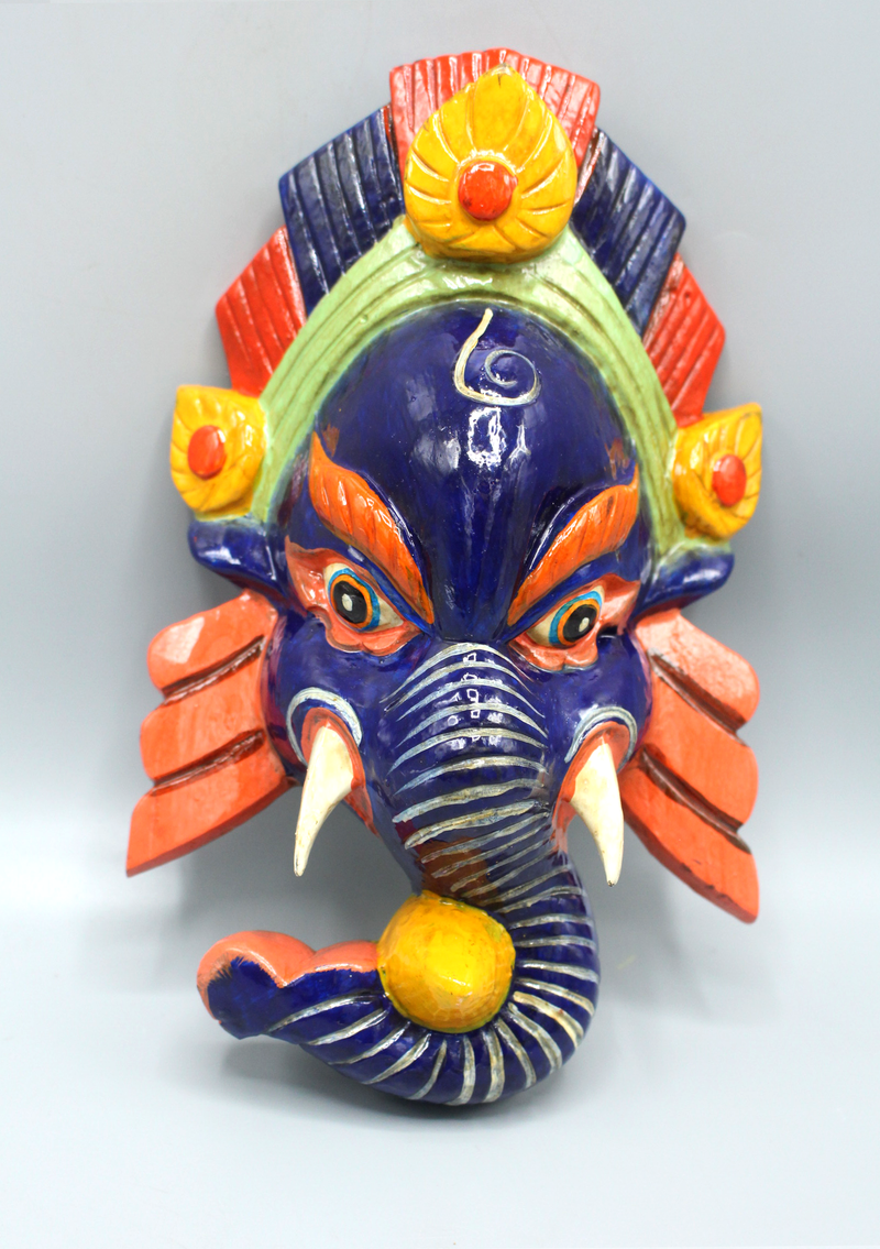 Hand Painted Ganesh Wall Hanging Mask - Blue