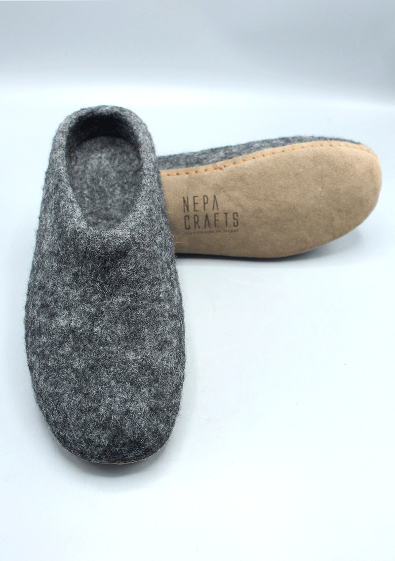 Handmade Dark Grey Woolen Classic Slippers
