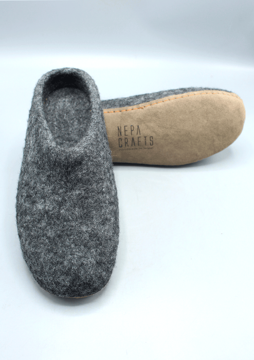 Hand Felted Woolen Classic Mens Slippers - Dark Grey