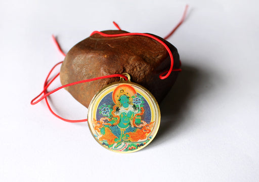 Green Tara and Mantra Printed Tibetan Buddhist Amulet Pendant - nepacrafts