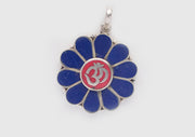 Om Embossed Inlaid Flower White Metal Pendant - nepacrafts