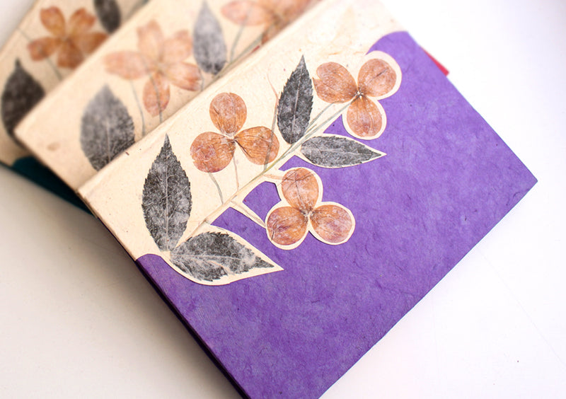 Purple Real Flower Printed Nepalese Lokta Paper Blank Journal - nepacrafts