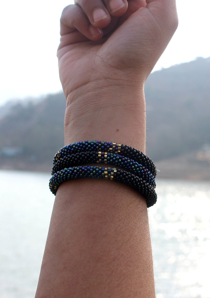 Shiny Black & Mixed Color Beads Nepalese Roll on Bracelet