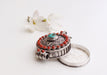 Round Tibetan Buddhist Silver Sterling Ghau Pendant with Resin Coral and Turquoise - nepacrafts