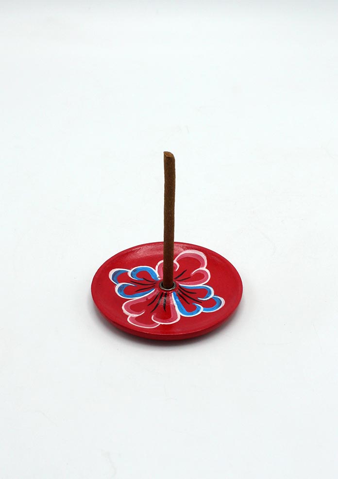 Handpainted Dark Red  Wooden Incense Burner