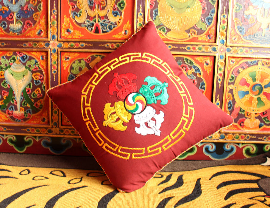 Maroon Double Dorje Cushion Cover with thin inner foam