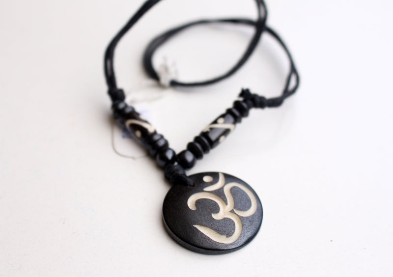 Hindu Power Mantra Om Bone Necklace - nepacrafts