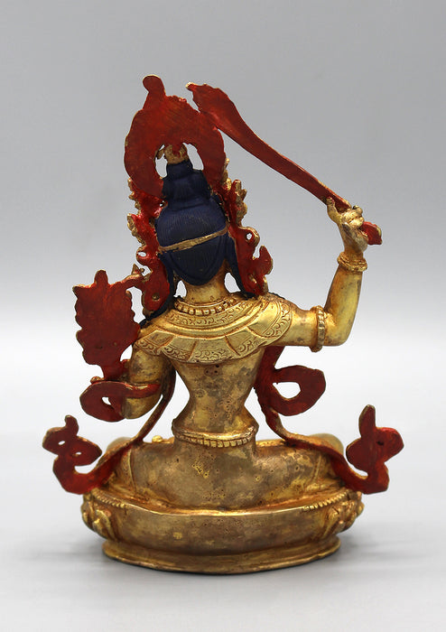 Gold Plated Copper Tibetan Manjushri Statue 6"
