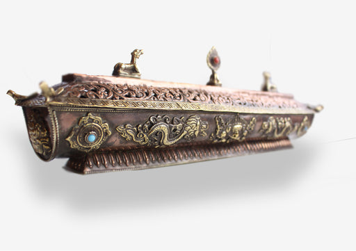 One of a Kind Dragon and Lucky Symbols Embossed Potala Incense Burner Box - nepacrafts