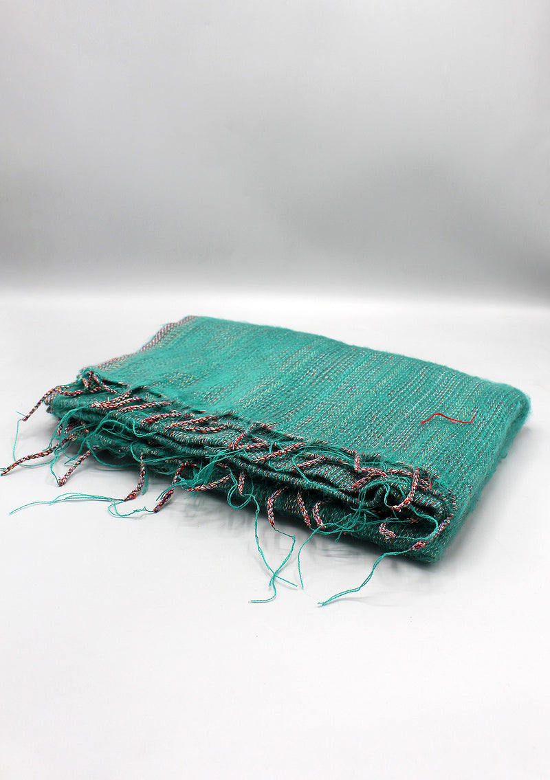 Hand loomed Green Striped Yak Wool Shawl Nepal