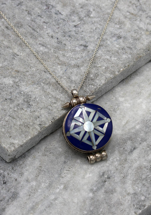 Lapis Inlaid Double Dorjee Sterling Silver Ghau - nepacrafts