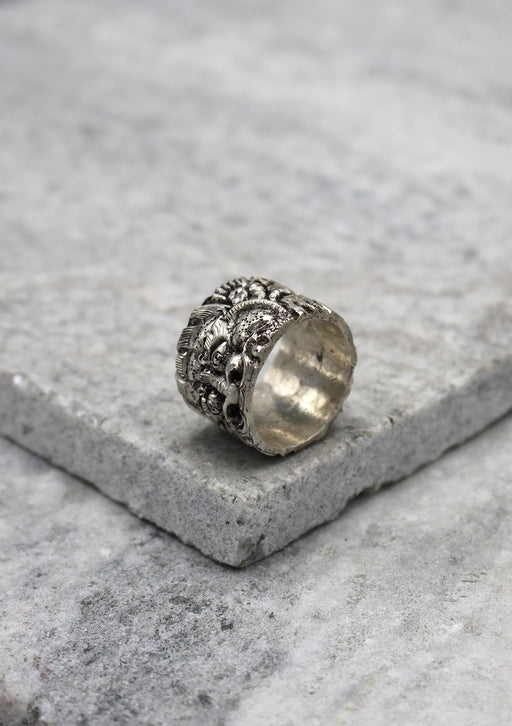 Tibetan Chhepu Carving Sterling Silver Finger Ring - nepacrafts