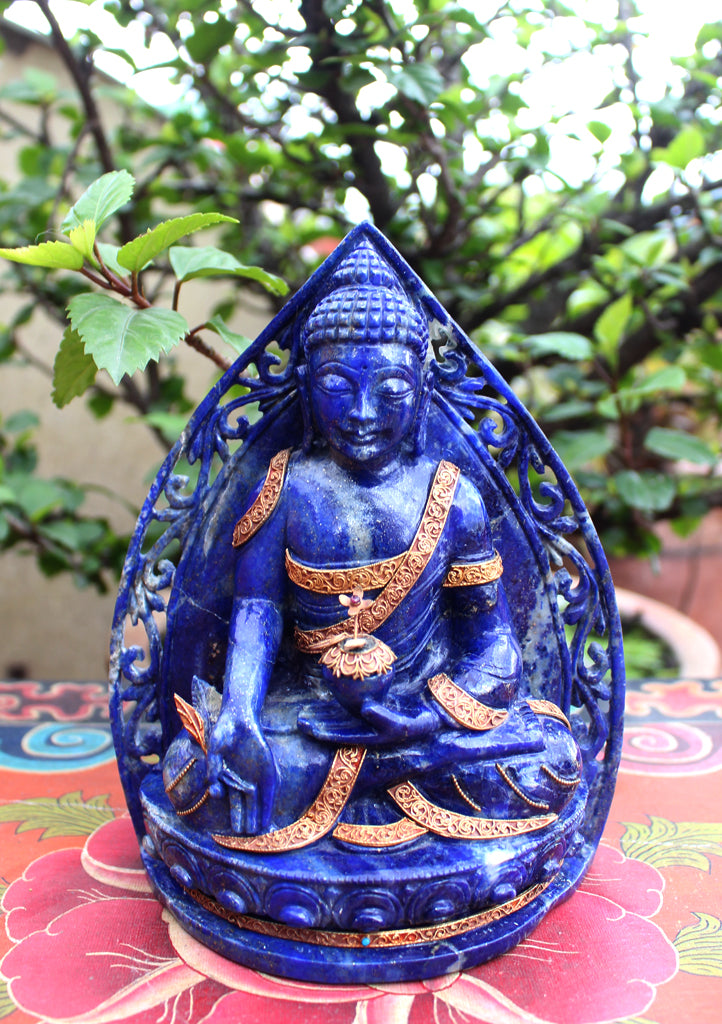 Stunning Lapis Lazuli Healing Medicine Buddha Statue 7" High - nepacrafts