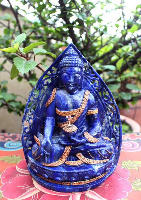 Stunning Lapis Lazuli Healing Medicine Buddha Statue 7" High - nepacrafts