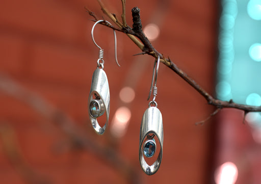 Classic Aqua Marine inlaid Silver Sterling Drop Earrings - nepacrafts