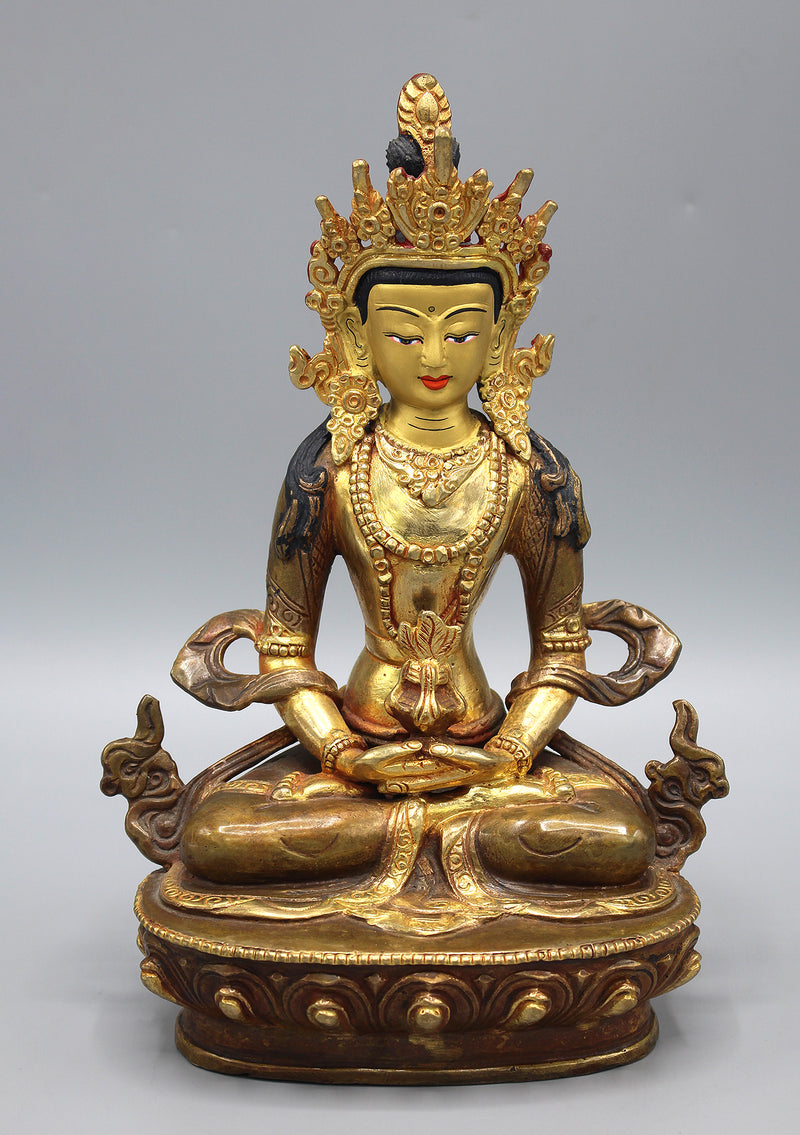 Gold Plated Aparmita Buddha Statue 8 Inch