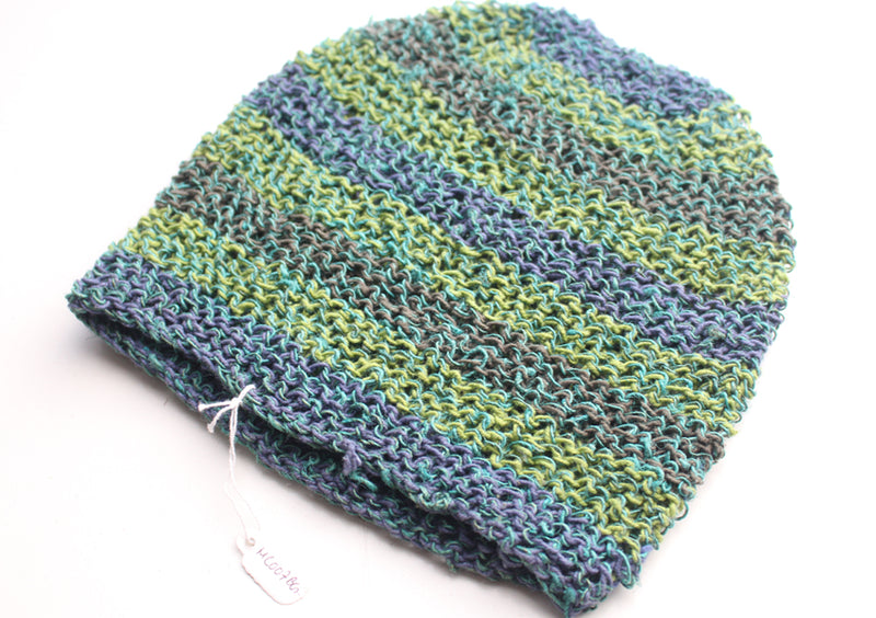 Hand Knitted and Trendy Multicolor lining Hemp Beanie, Hemp Hat - nepacrafts