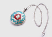Tibetan Kalachakra and Mandala Painted White Metal Pendant - nepacrafts