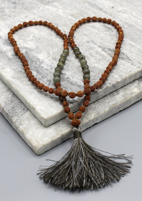 Labradorite Beads  Rudrakshya Prayer Mala with   Tassel