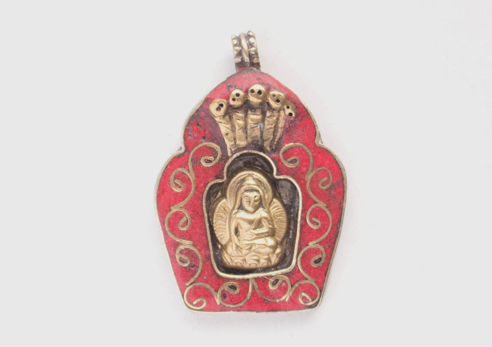 Brass Shakyamuni Buddha Inlaid Pendant