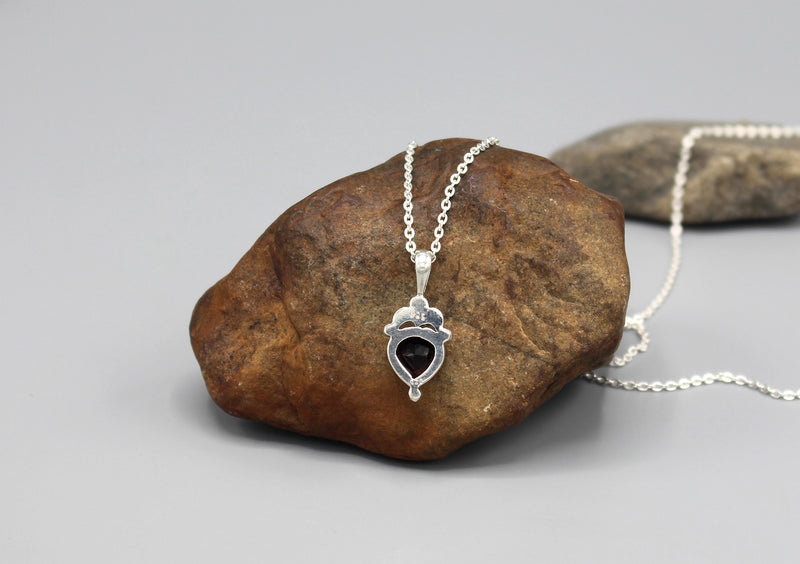 Garnet Inlaid Drop Sterling Silver Pendant - nepacrafts
