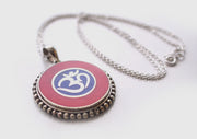 Hindu Om and Kalachakra White Metal Tibetan Pendant - nepacrafts