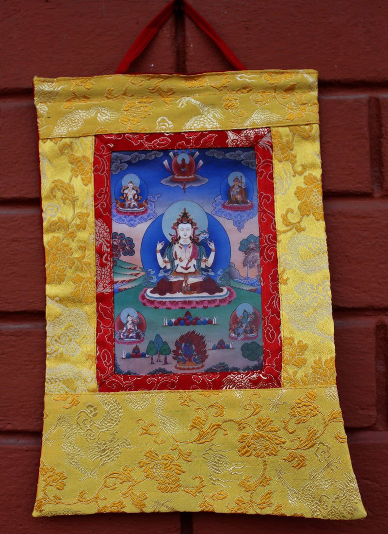 Tibetan Deities Photo Brocade Banner - nepacrafts