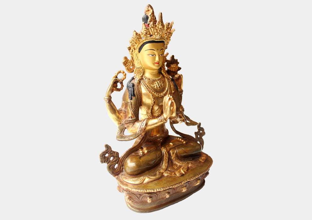 Partly Gold Plated Four Armed Chenrezig Statue - nepacrafts